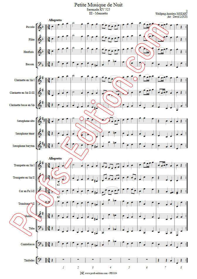 Petite Musique de Nuit KV525 (Menuet) - Orchestre Harmonie - MOZART W. A. - Partition