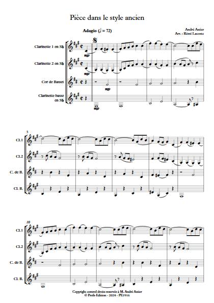 Pièce dans le style ancien - Quatuor de Clarinettes - ASTIER A. - Partition