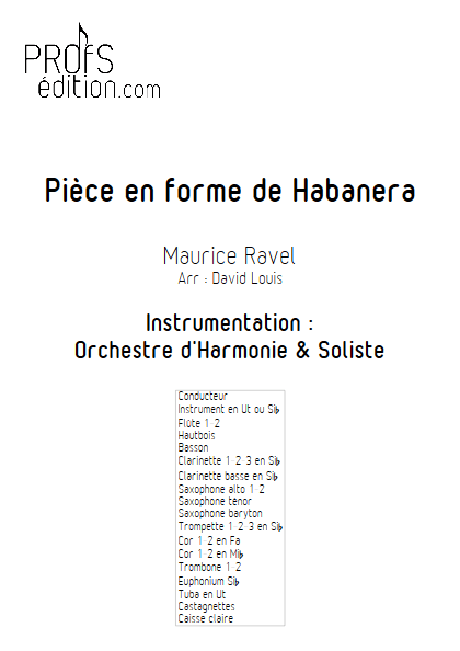 Pièce en forme de Habanera - Orchestre d'Harmonie & Instrument - RAVEL M. - page de garde