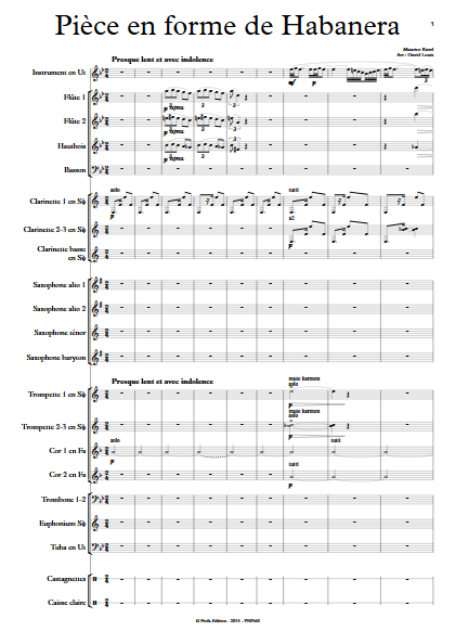 Pièce en forme de Habanera - Orchestre d'Harmonie & Instrument - RAVEL M. - Partition