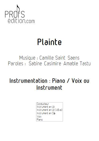 Plainte - Piano Voix (ou instrument) - SAINT-SAENS C. - page de garde