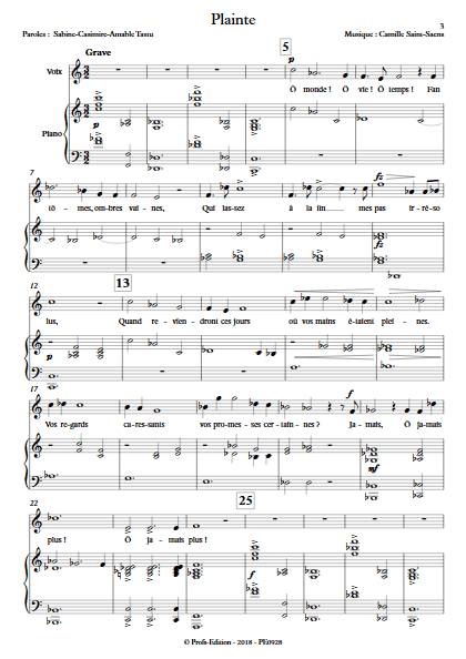 Plainte - Piano Voix (ou instrument) - SAINT-SAENS C. - app.scorescoreTitle