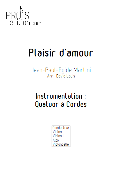 Plaisir d'Amour - Quatuor à Cordes- MARTINI J-P-E - page de garde