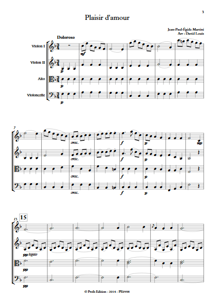 Plaisir d'Amour - Quatuor à Cordes- MARTINI J-P-E - Partition