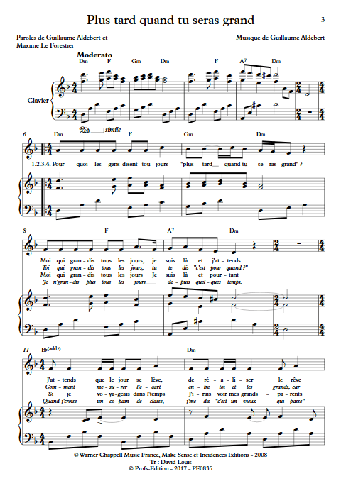 Plus tard quand tu seras grand - Piano & voix - ALDEBERT G. - app.scorescoreTitle