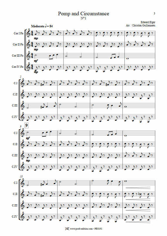 Pomp and Circumstance - Quatuor de Cors - ELGAR E. - Partition