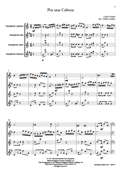 Por Una Cabeza - Quatuor de Saxophones - GARDEL C. - Partition