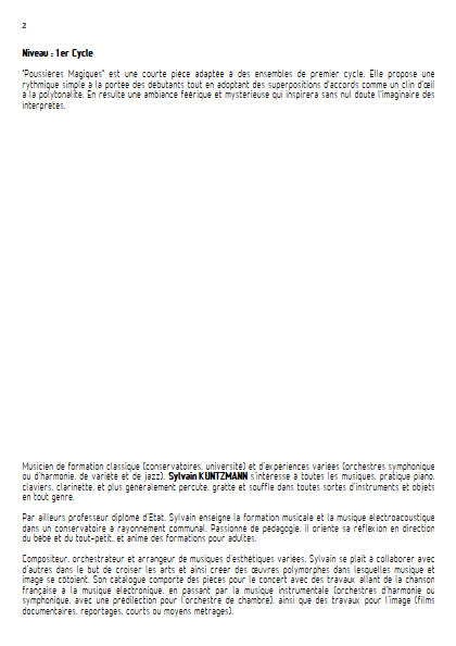 Poussières Magiques - Ensemble à Cordes - KUNTZMANN S. - Fiche Pédagogique