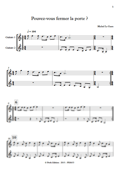 Pouvez vous fermer la porte - Duo de Guitares - LE GUEN M. - Partition