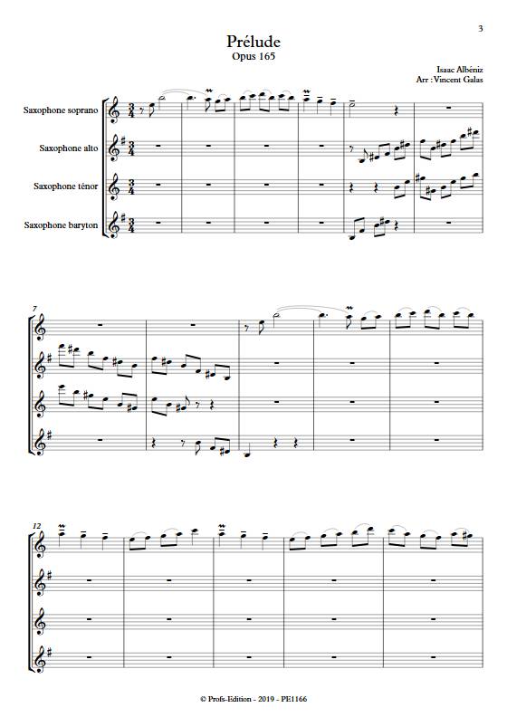Prélude - Quatuor de Saxophones - ALBENIZ I. - Partition