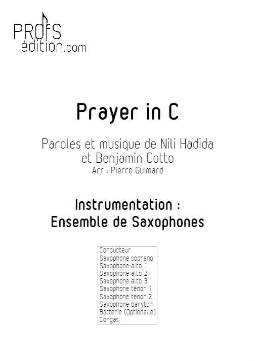 Prayer in C - Ensemble de Saxophones - page de garde