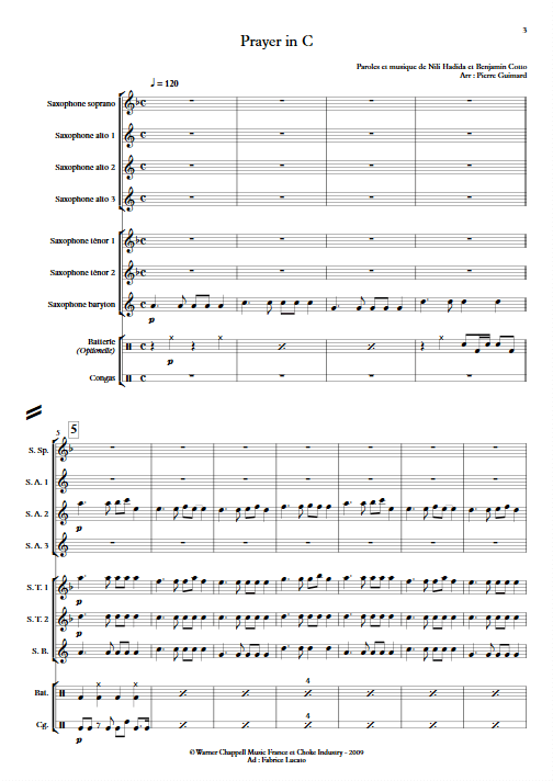 Prayer in C - Ensemble de Saxophones - Partition