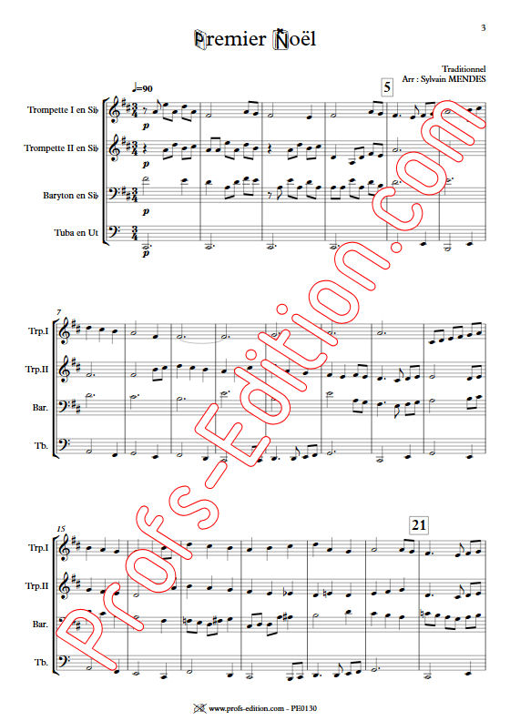 Premier Noël - Quatuor Cuivres - TRADITIONNEL - Partition