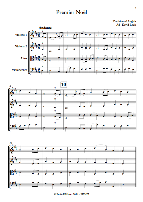 Premier Noël - Quatuor à Cordes- TRADITIONNEL ANGLAIS - Partition