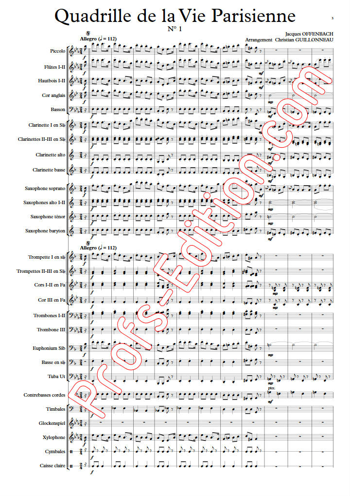 Quadrille de la vie parisienne - Orchestre Harmonie - OFFENBACH J. - Partition