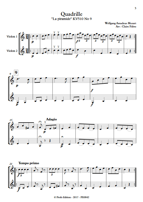 Quadrille - Duo Violons - TCHAIKOVSKI P. I. - Partition