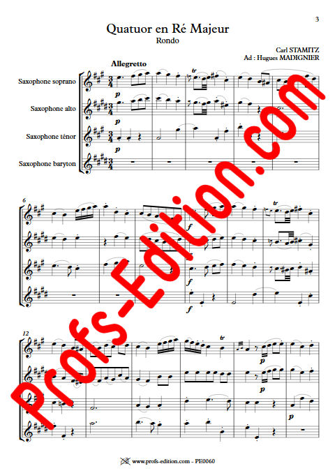 Quatuor en Ré Majeur - Quatuor Saxophones - STAMITZ C. - Partition