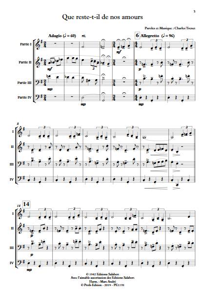 Que reste-t-il de nos amours - Ensemble Variable - TRENET C. - Partition