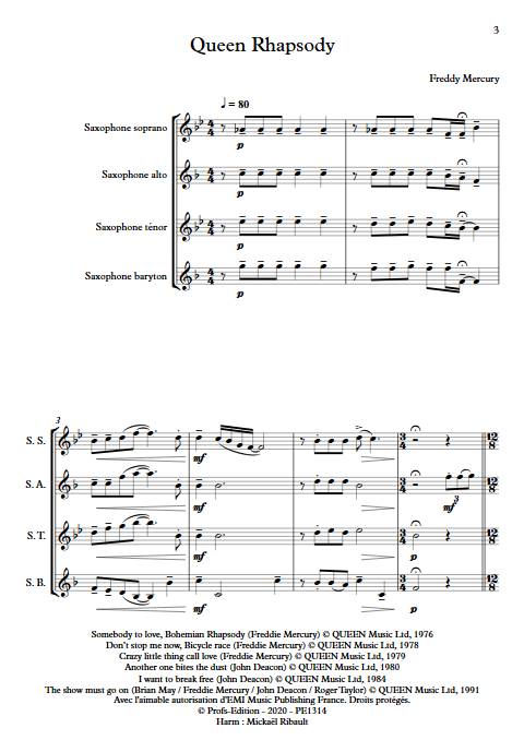 Queen Rhapsody - Quatuor de Saxophones - QUEEN - Partition