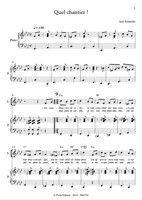 Quel chantier - Voix & Piano - SCHMELTZ J. - Partition