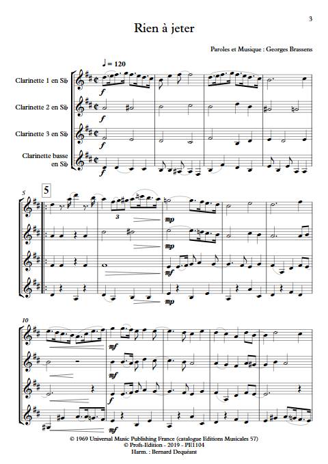 Rien à jeter - Quatuor de Clarinettes - BRASSENS G. - Partition