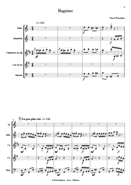 Ragtime - Quintette à vents - KINADJIAN P. - Partition