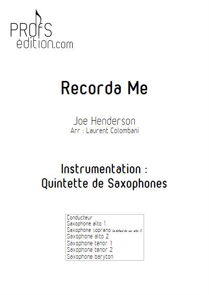 Recorda me - Quintette de Saxophone - HENDERSON J. - page de garde