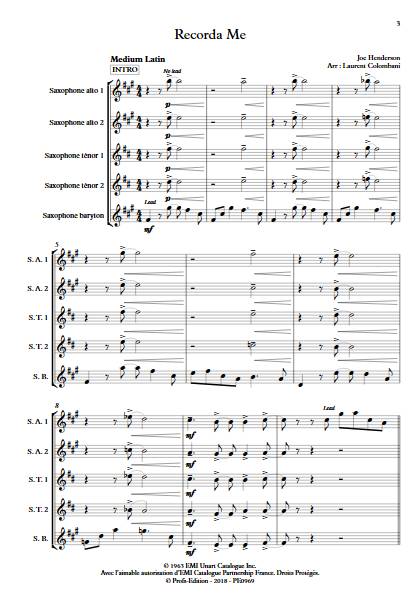 Recorda me - Quintette de Saxophone - HENDERSON J. - Partition