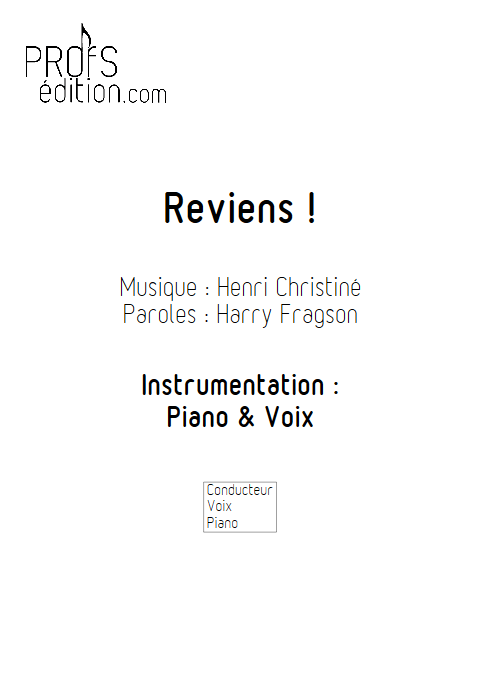 Reviens - Piano & Voix - CHRISTINE H. - page de garde