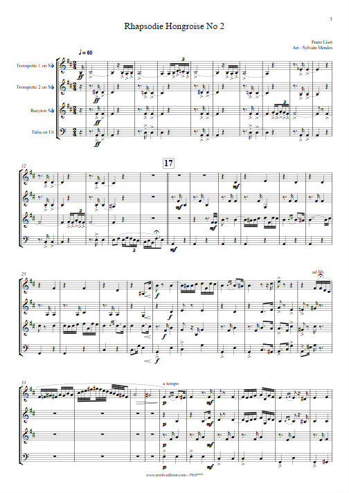 Rhapsodie Hongroise N°2 - Quatuor Cuivres - LISZT F. - Partition