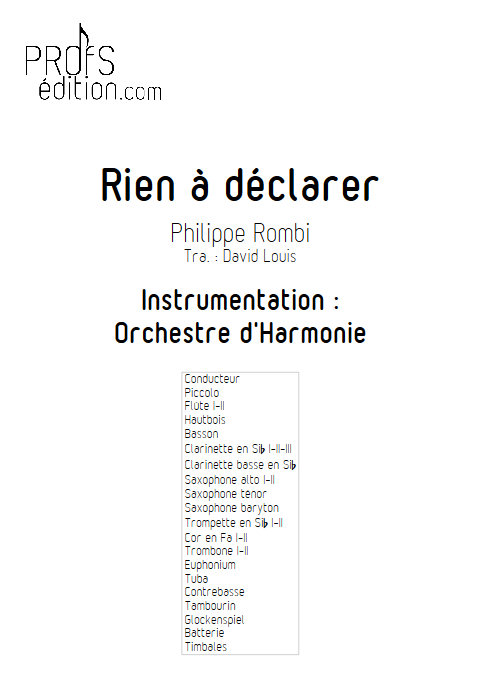 Rien à Déclarer - Orchestre d'Harmonie - ROMBI P. - page de garde