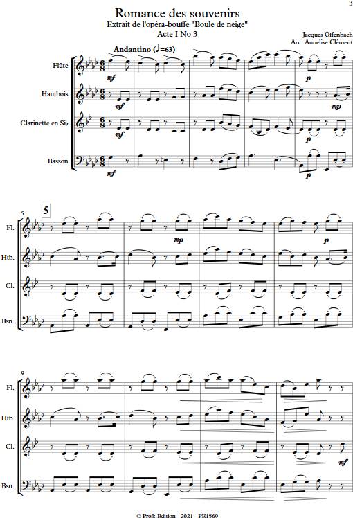 Romance des souvenirs - Quatuor à vent - OFFENBACH J. - Partition