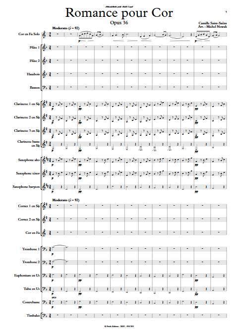 Romance Opus 36 - Cor & Orchestre d'Harmonie - SAINT-SAENS C. - Partition
