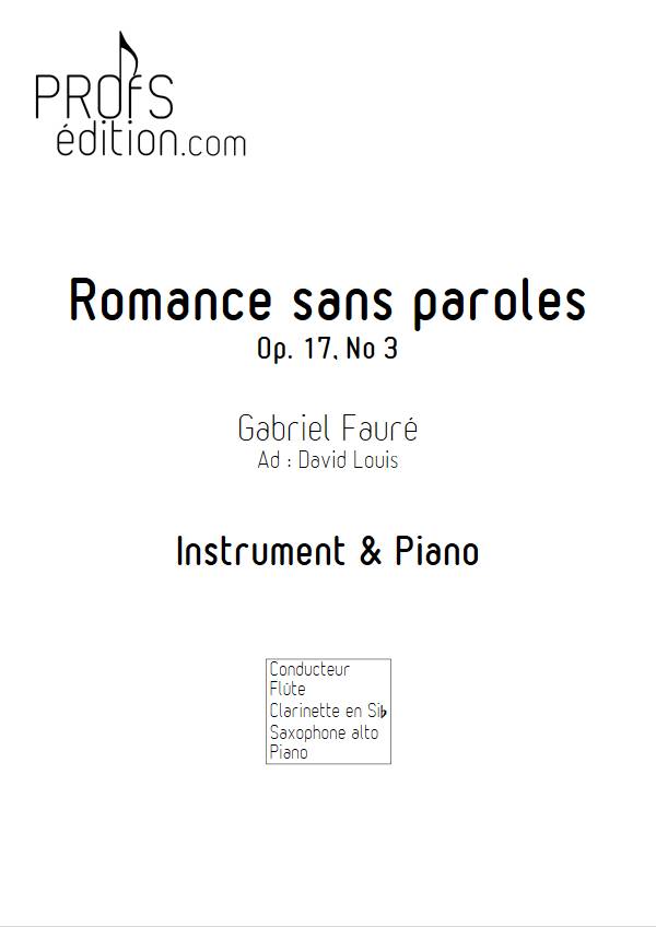 Romance sans paroles - Instrument & Piano - FAURE G. - page de garde