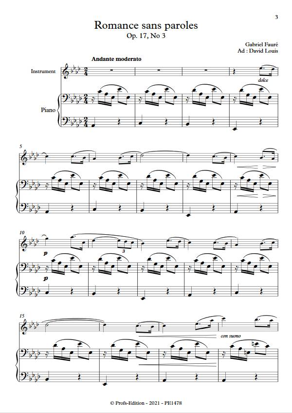 Romance sans paroles - Instrument & Piano - FAURE G. - Partition