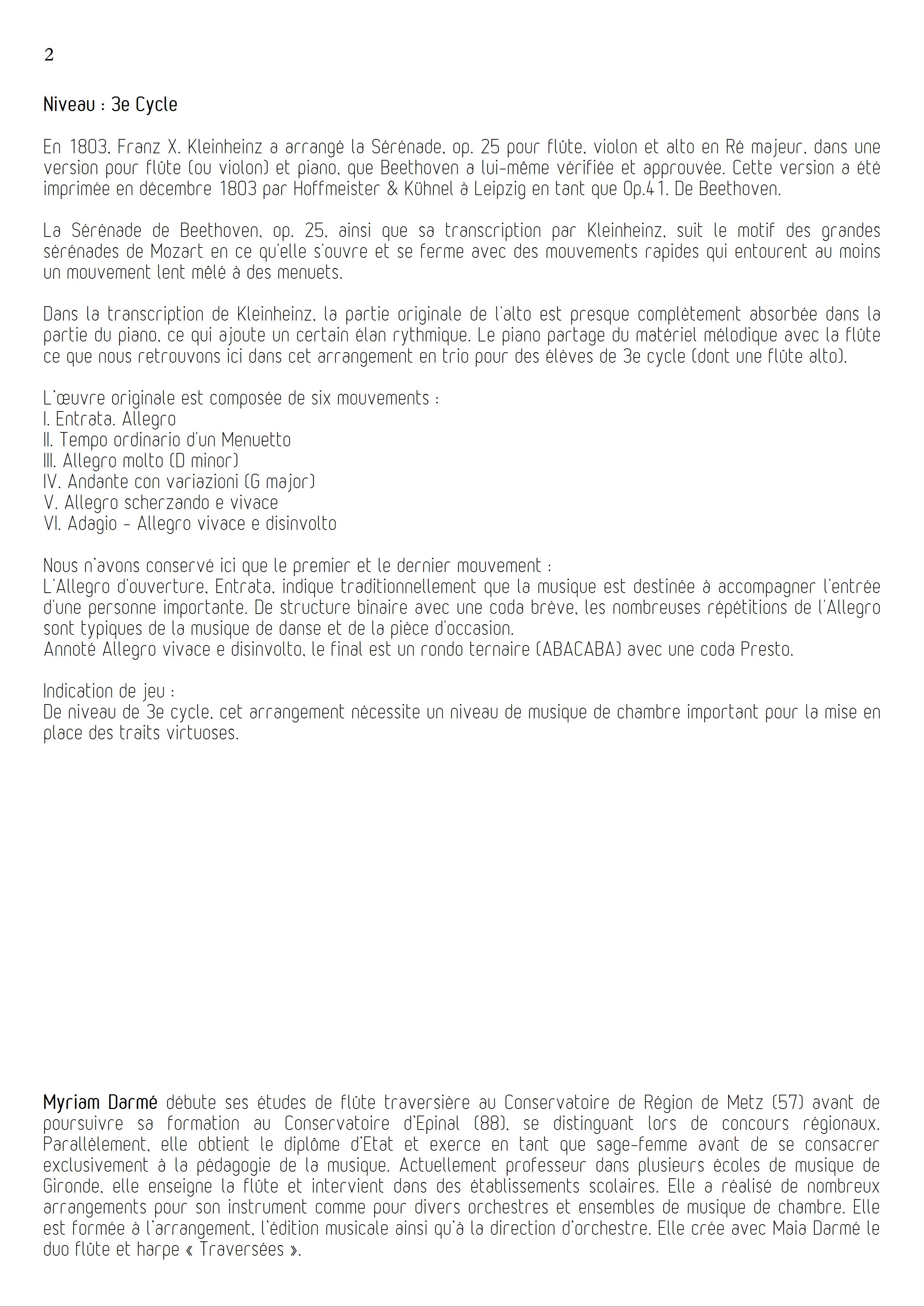 Serenade Op 25 - Trio de Flûtes - BEETHOVEN L. V. - Fiche Pédagogique
