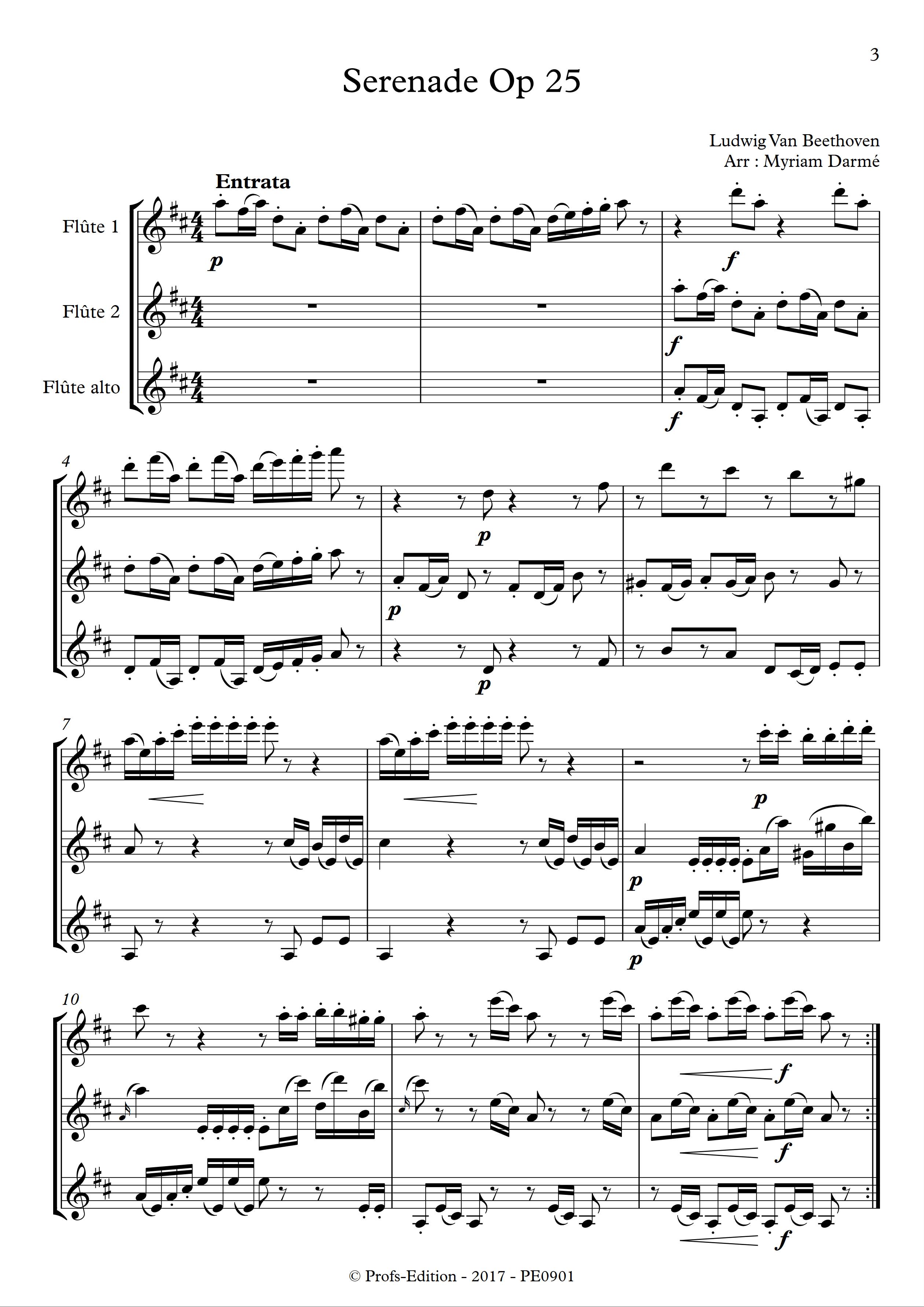 Serenade Op 25 - Trio de Flûtes - BEETHOVEN L. V. - Partition