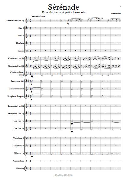 Sérénade pour Clarinette - Clarinette & Orchestre d'Harmonie - PIZON P. - Partition