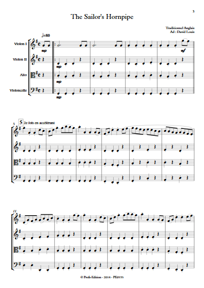 Sailor Hornpipe - Quatuor à Cordes - TRADITIONNEL ANGLAIS - Partition