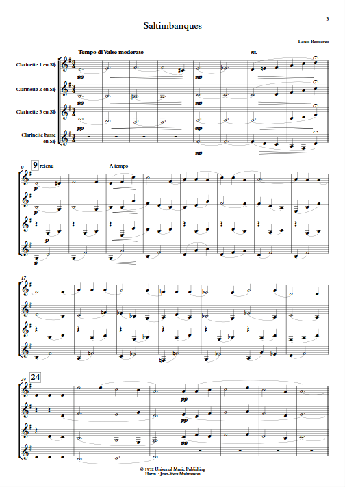 Saltimbanques - Ensemble de Clarinettes - BESSIERES L. - Partition