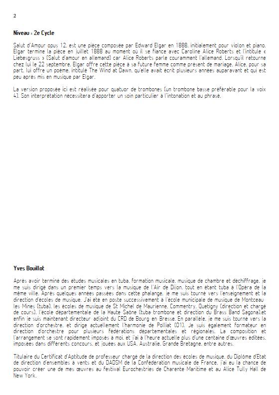 Salut d'Amour - Quatuor de Trombones - ELGAR E. - Fiche Pédagogique