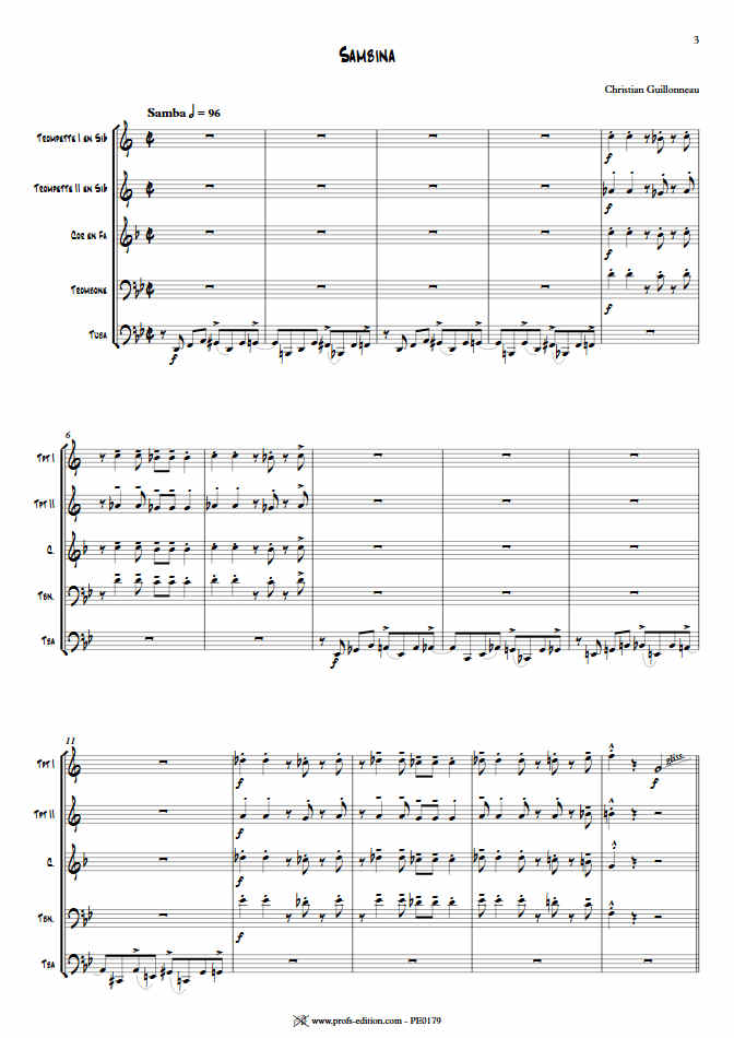 Sambina - Quintette de Cuivres - GUILLONNEAU C. - Partition