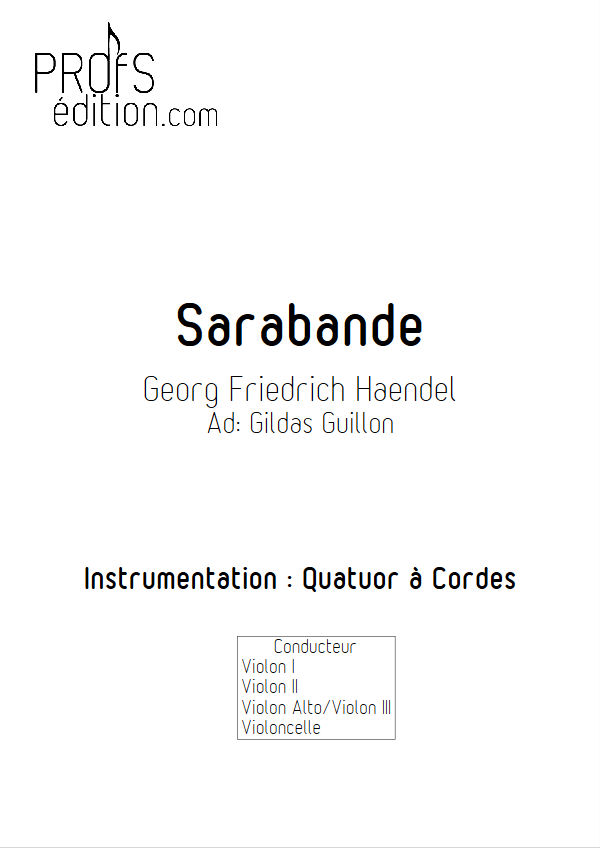 Sarabande (à la blanche) - Quatuor à Cordes - HAENDEL G. F. - page de garde