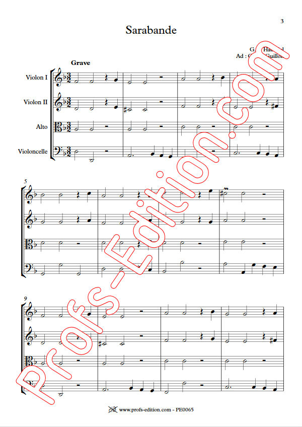 Sarabande (à la blanche) - Quatuor à Cordes - HAENDEL G. F. - Partition