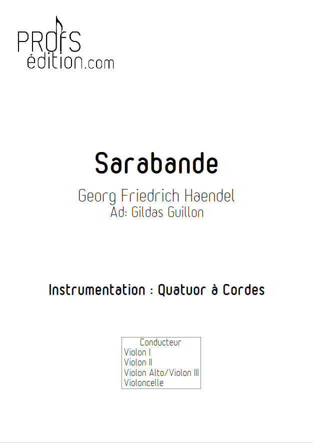 Sarabande (à la noire) - Quatuor à Cordes - HAENDEL G. F. - page de garde