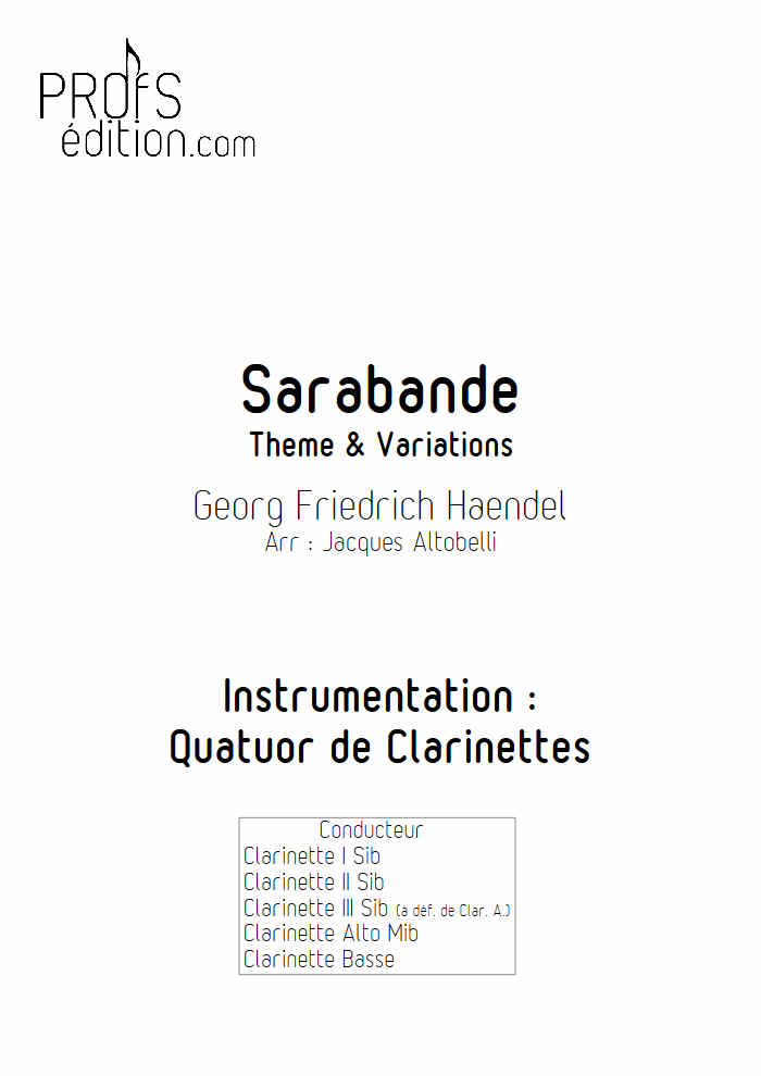 Sarabande - Quatuor de Clarinettes - HAENDEL G. F. - page de garde