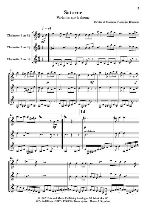 Saturne - Trio de Clarinettes - BRASSENS G. - Partition