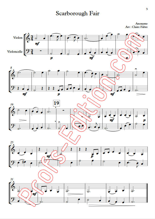 Scarborough Fair - Duo Violon Violoncelle - ANONYME - Partition