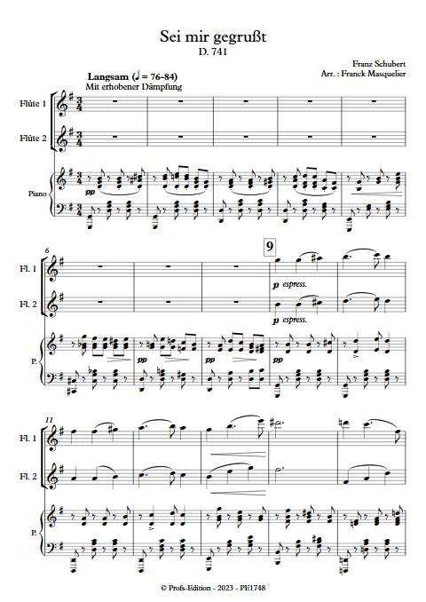 Sei mir gegrußt D 741 - Duo Flûtes Piano - SCHUBERT F. - Partition