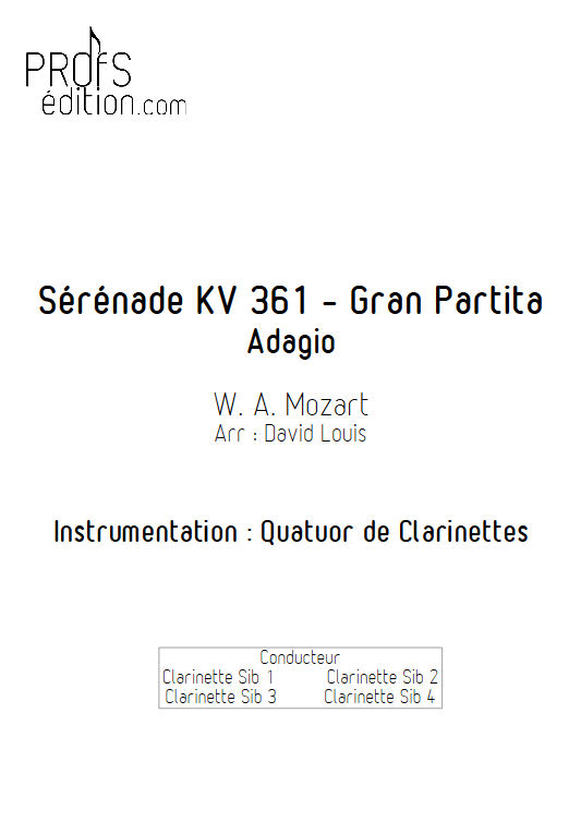 Sérénade KV 361 - Quatuor de Clarinettes - MOZART W. A. - page de garde